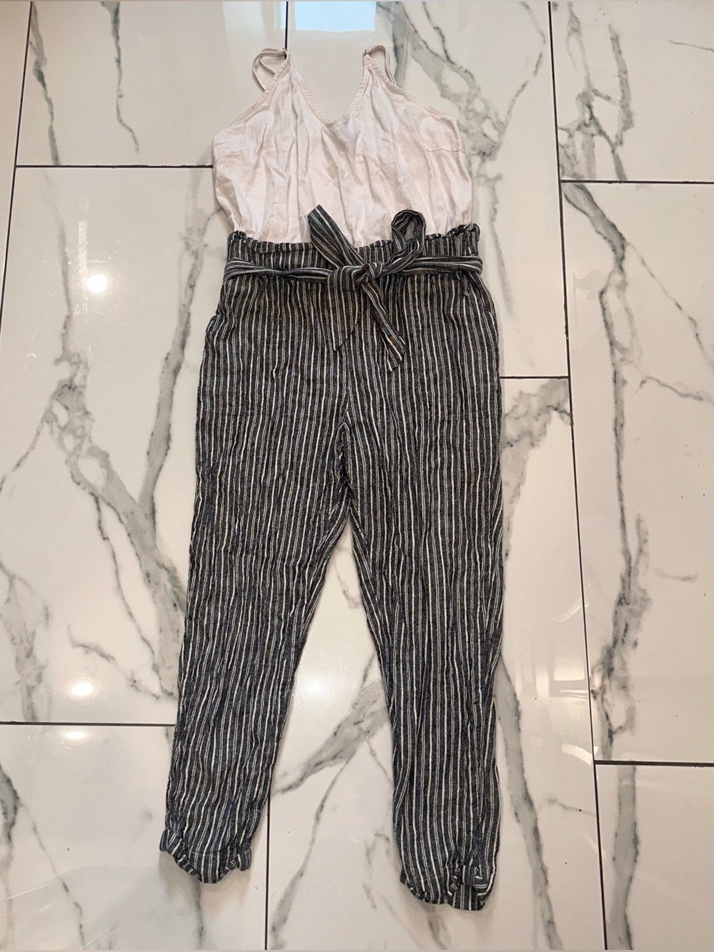 Shinestar Black & White Striped Paperbag Waist Joggers